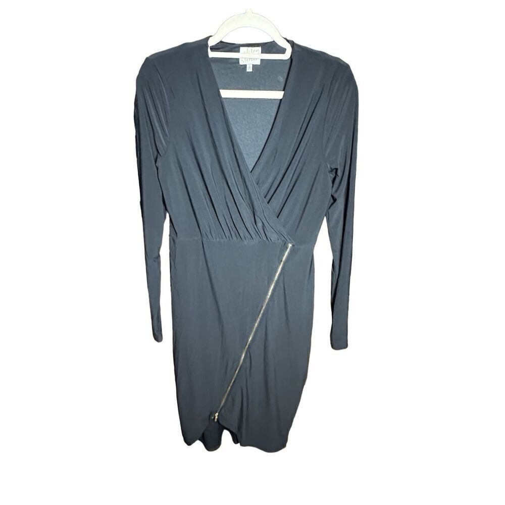 Ashley Graham Beyond Long Sleeve Black Asymmetrical Zip Slimming Dress Sz 10